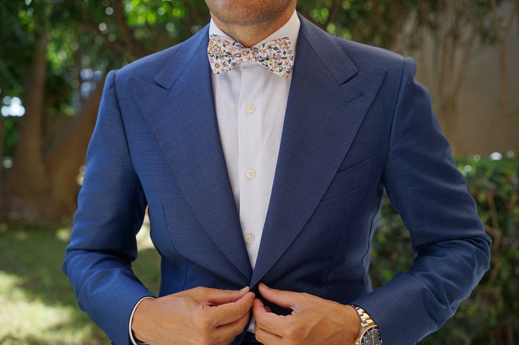Diamond White Liberty Floral Bow Tie | Men's Cotton Bowties Bowtie | OTAA
