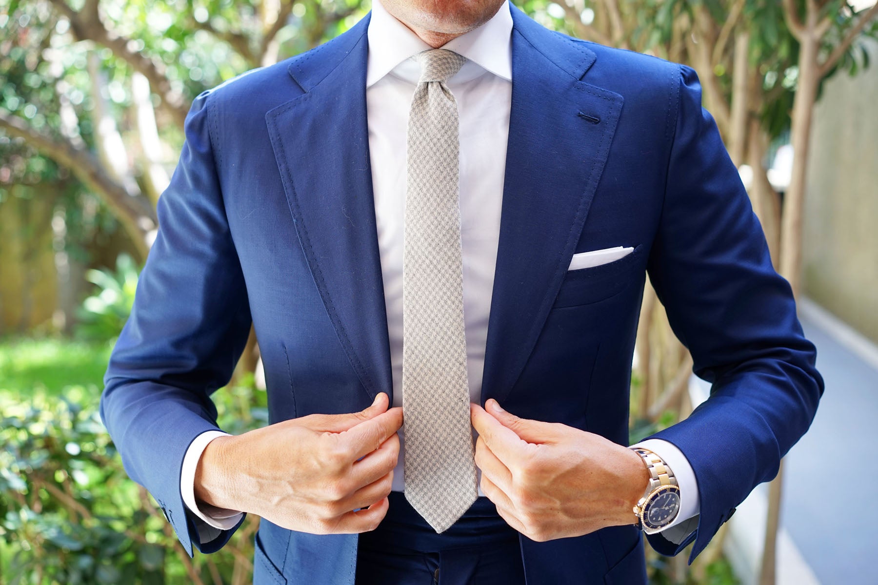 Gray Houndstooth Khaki Linen Skinny Tie | Grey Pattern Thin Slim Ties ...