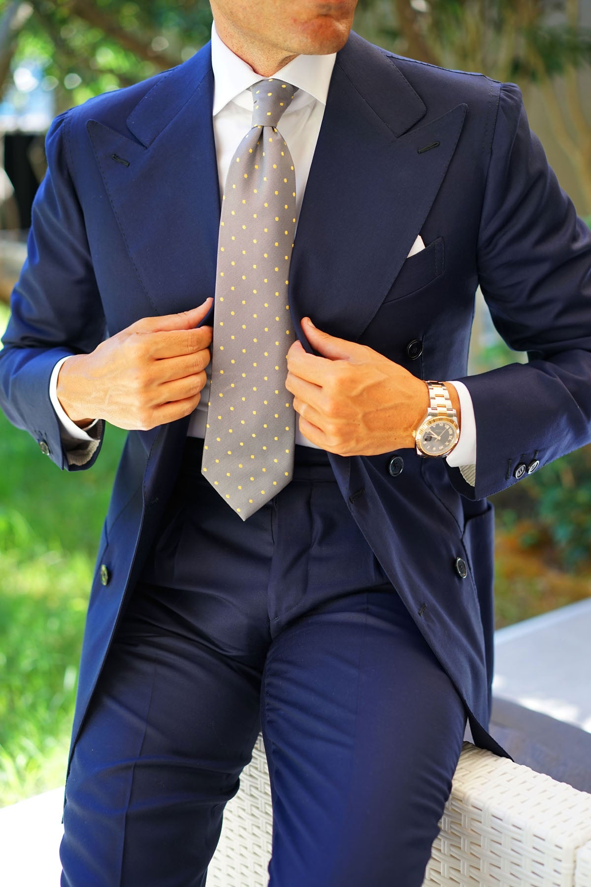 Grey with Yellow Polka Dots Necktie | Wedding Tie | Men's Wide Ties AU ...