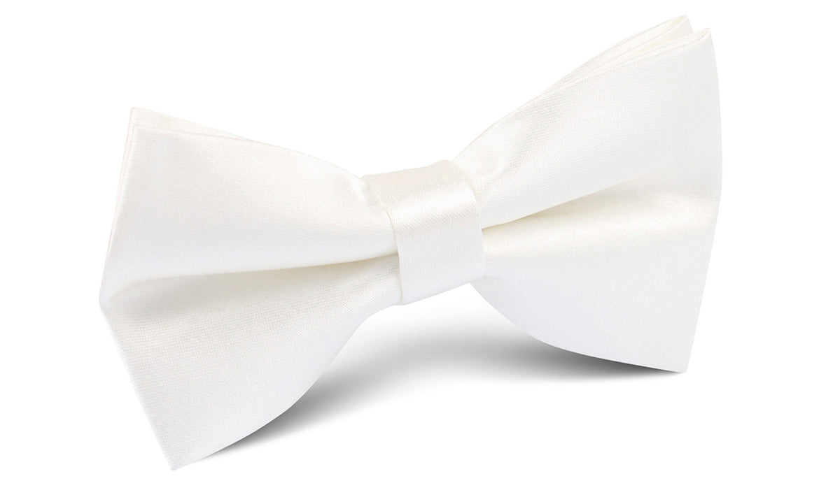 Ivory Satin Bow Tie | White Groom Bowties | Tuxedo Pre-Tied Bow Ties | OTAA