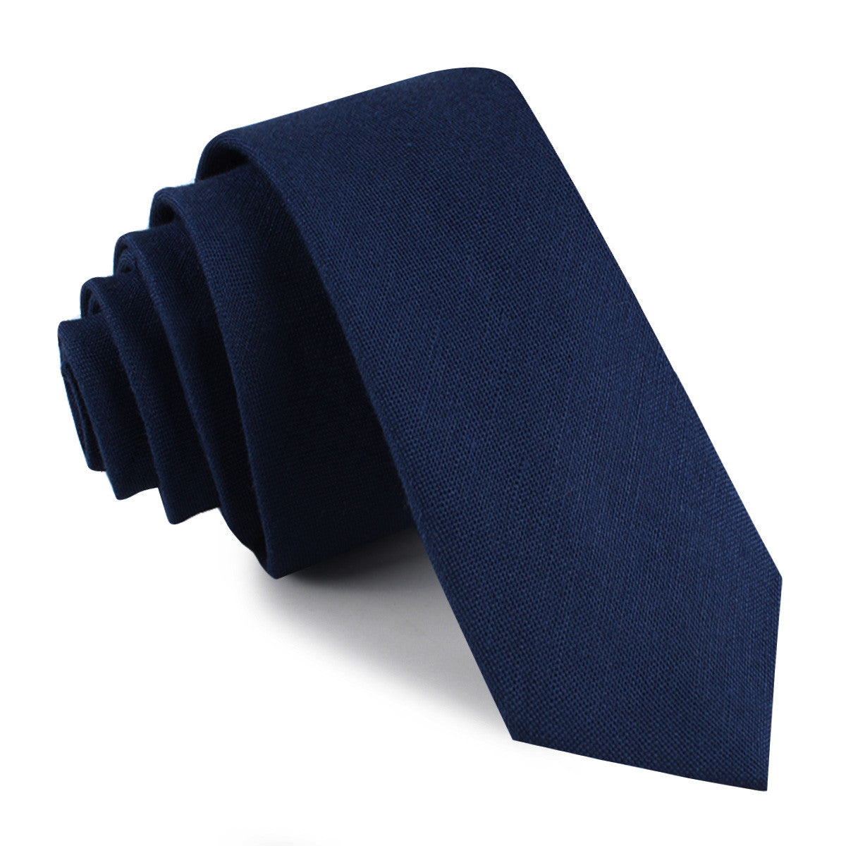 Jeune Fille Endormie Navy Linen Skinny Tie | Dark Blue Mens Slim Ties ...