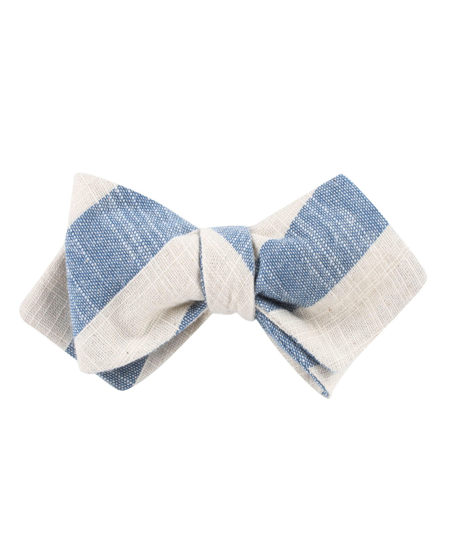 Kara Ada Light Blue Striped Linen Diamond Self Bow Tie | Point Bowties ...