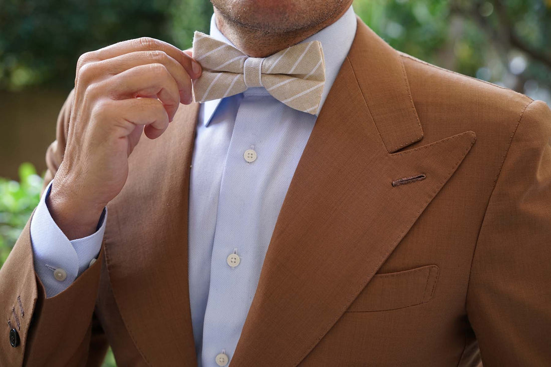 Khaki Linen Pinstripe Bow Tie