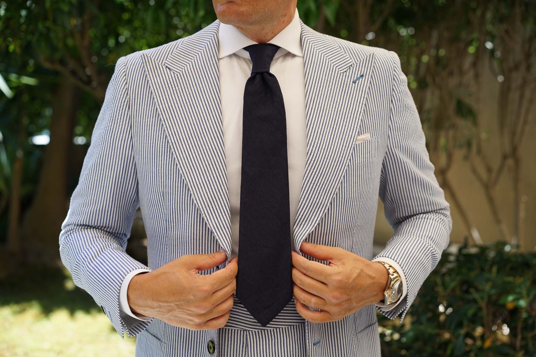 Marine Dark Navy Blue Twill Linen Necktie | Men's Ties | OTAA
