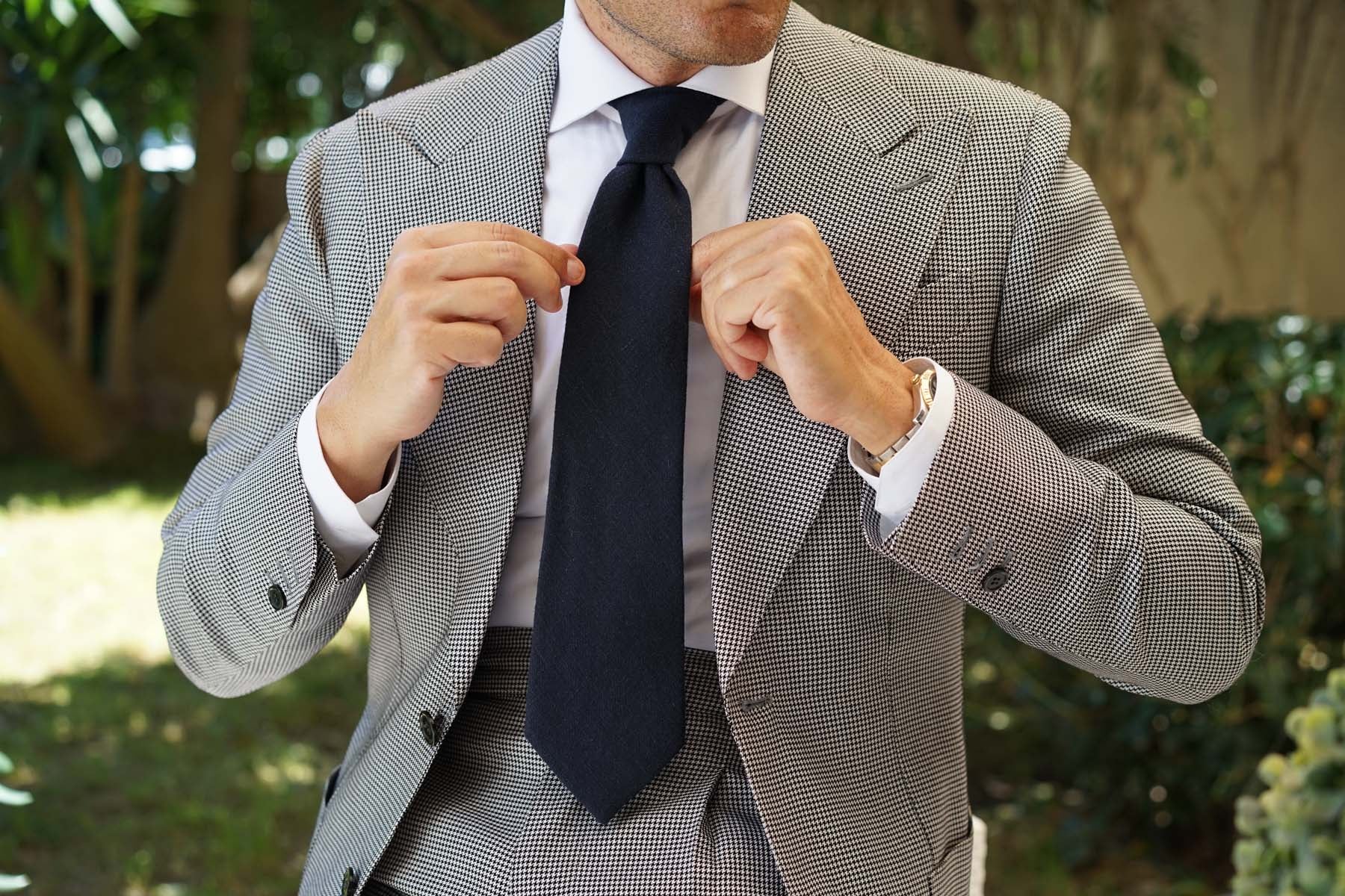 Midnight Blue-Black Linen Necktie | Wedding Tie for Men | OTAA