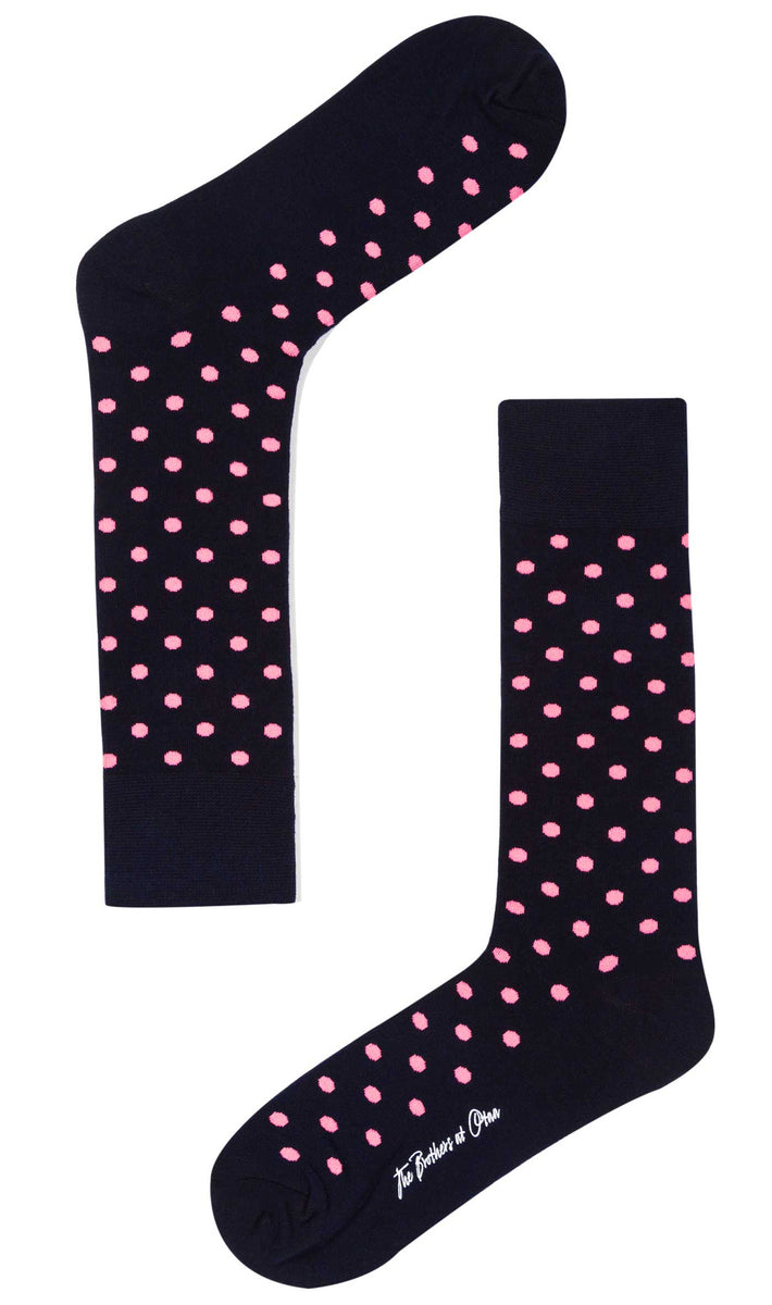 Midnight Blue on Pink Dot Socks | Men's Polka Dots Happy Dress Socks | OTAA