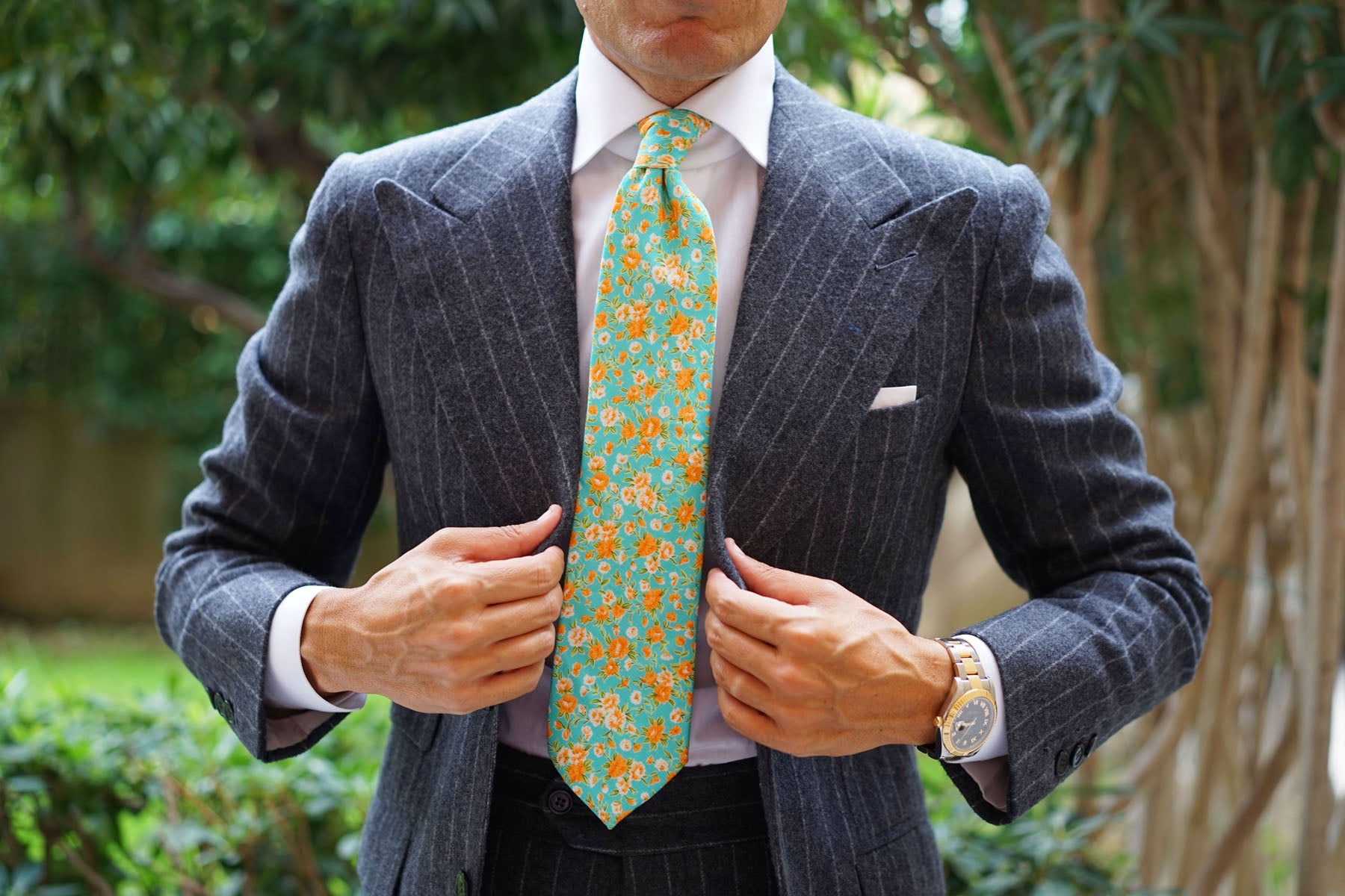 Monaco Floral Necktie | Turquoise Flower Tie | Wedding Ties for Men AU ...