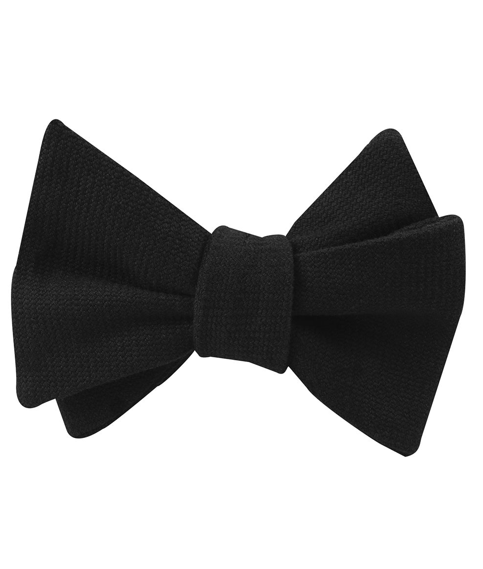 Montego Black Linen Self Bow Tie Folded Up