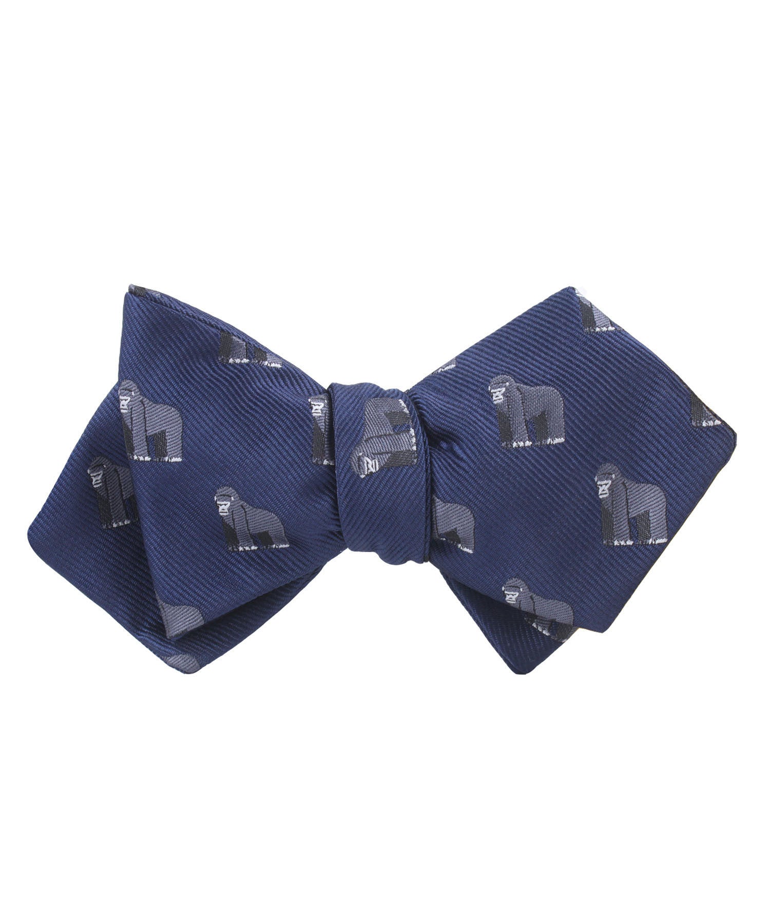 Gorilla Self Bow Tie, Animal Print Self-Tied Bowtie, Untied Bow Ties -  Gorilla Self Bow Tie Navy Blue 100% Microfiber