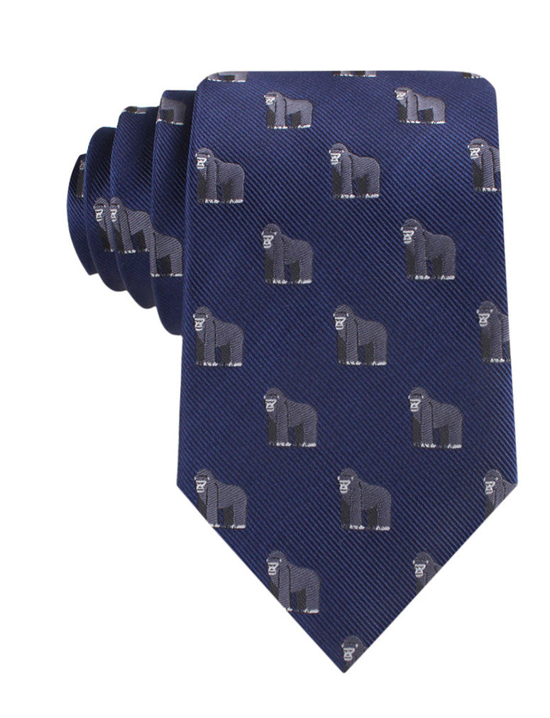 Mountain Gorilla Tie | Animal Print Ties | Novelty Neckties for Men AU - Mountain Gorilla Tie Navy Blue