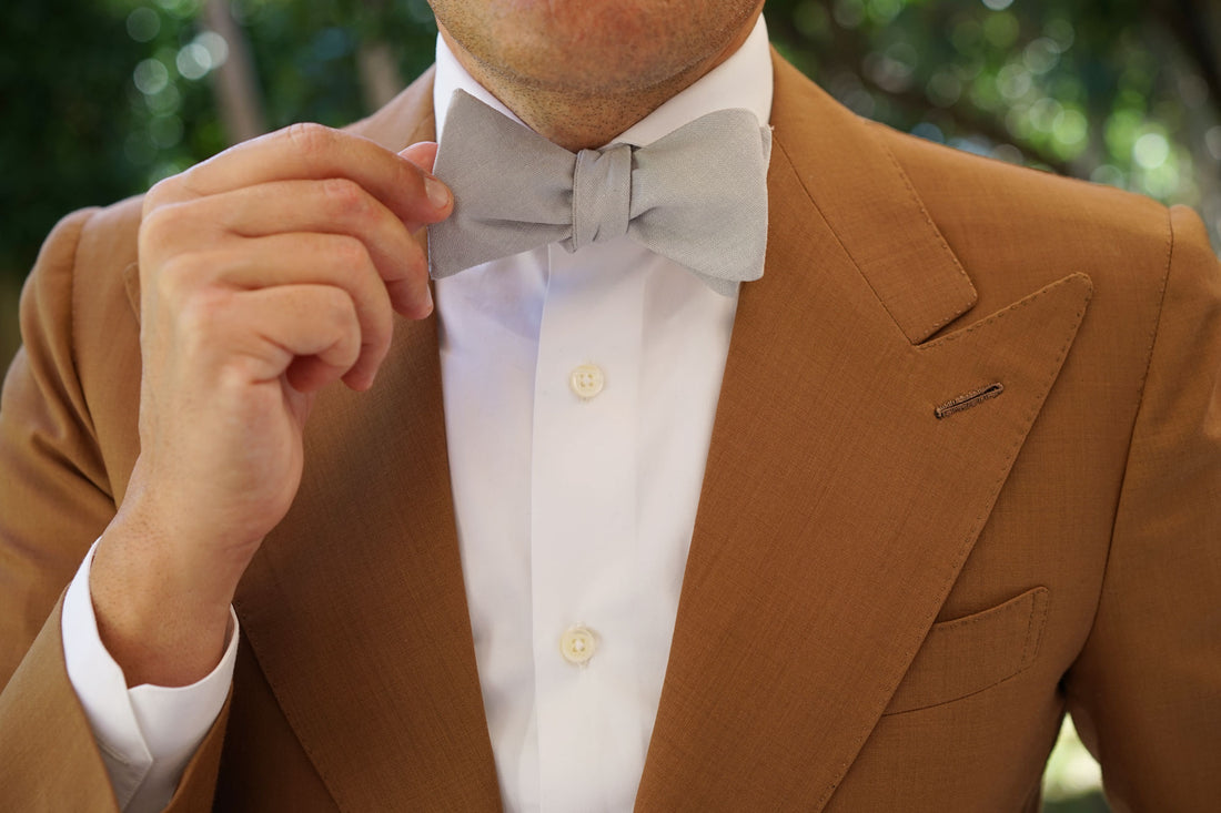 Mystic Silver Linen Self Bow Tie