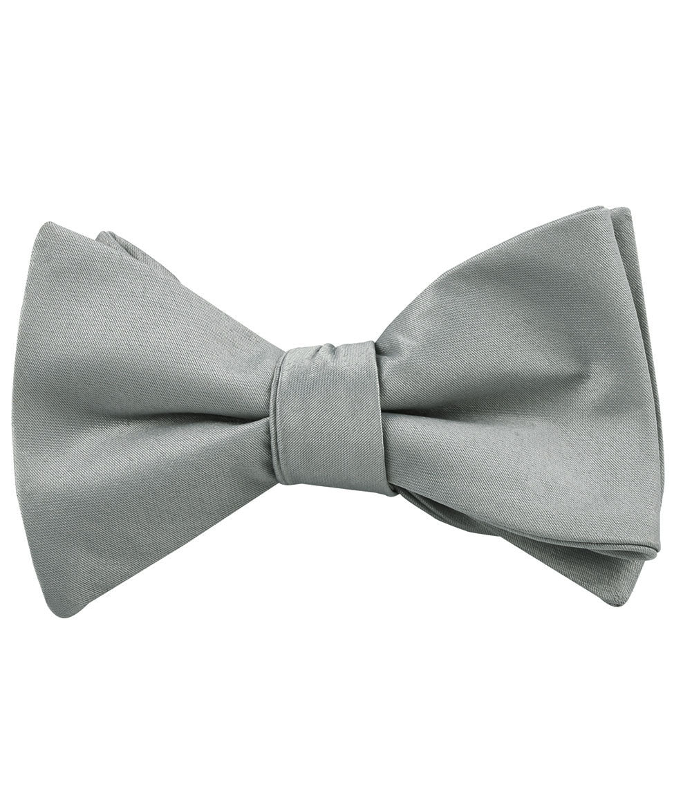 Mystic Silver Satin Self Tied Bow Tie