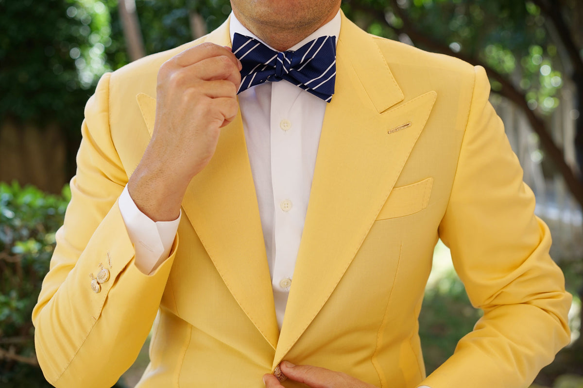 Navy Blue Double Stripe Self Bow Tie