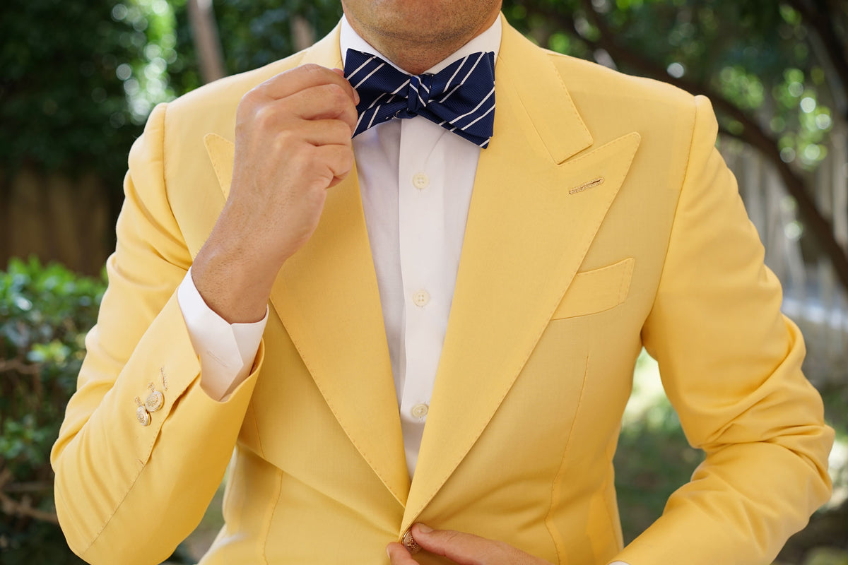 Navy Blue Double Stripe Self Bow Tie