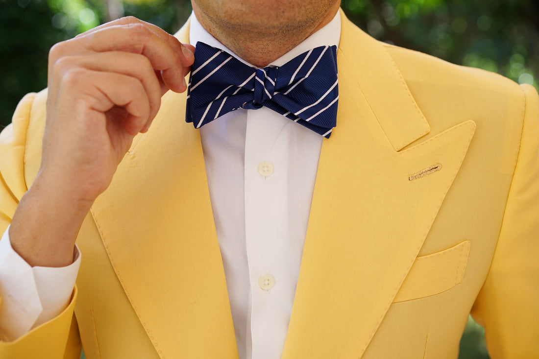 Navy Blue Double Stripe Self Bow Tie