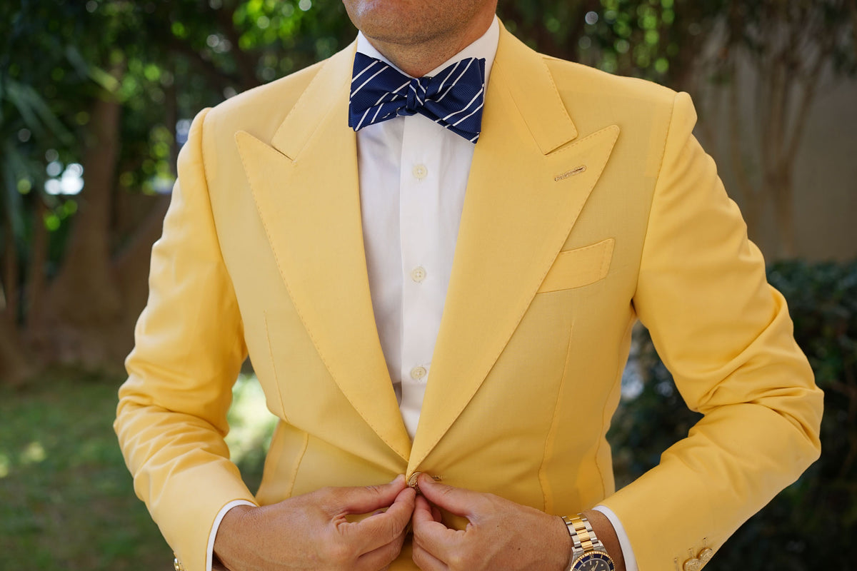 Navy Blue Double Stripe Self Bow Tie