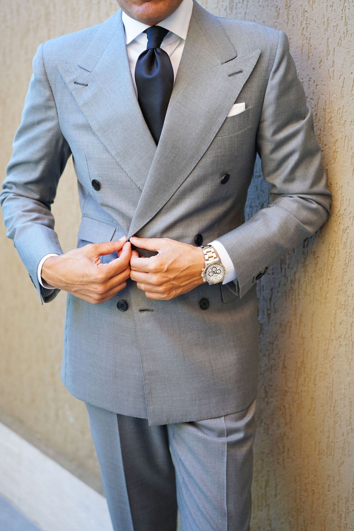 Onyx Black Herringbone Necktie | Business Formal Tuxedo Ties for Men | OTAA