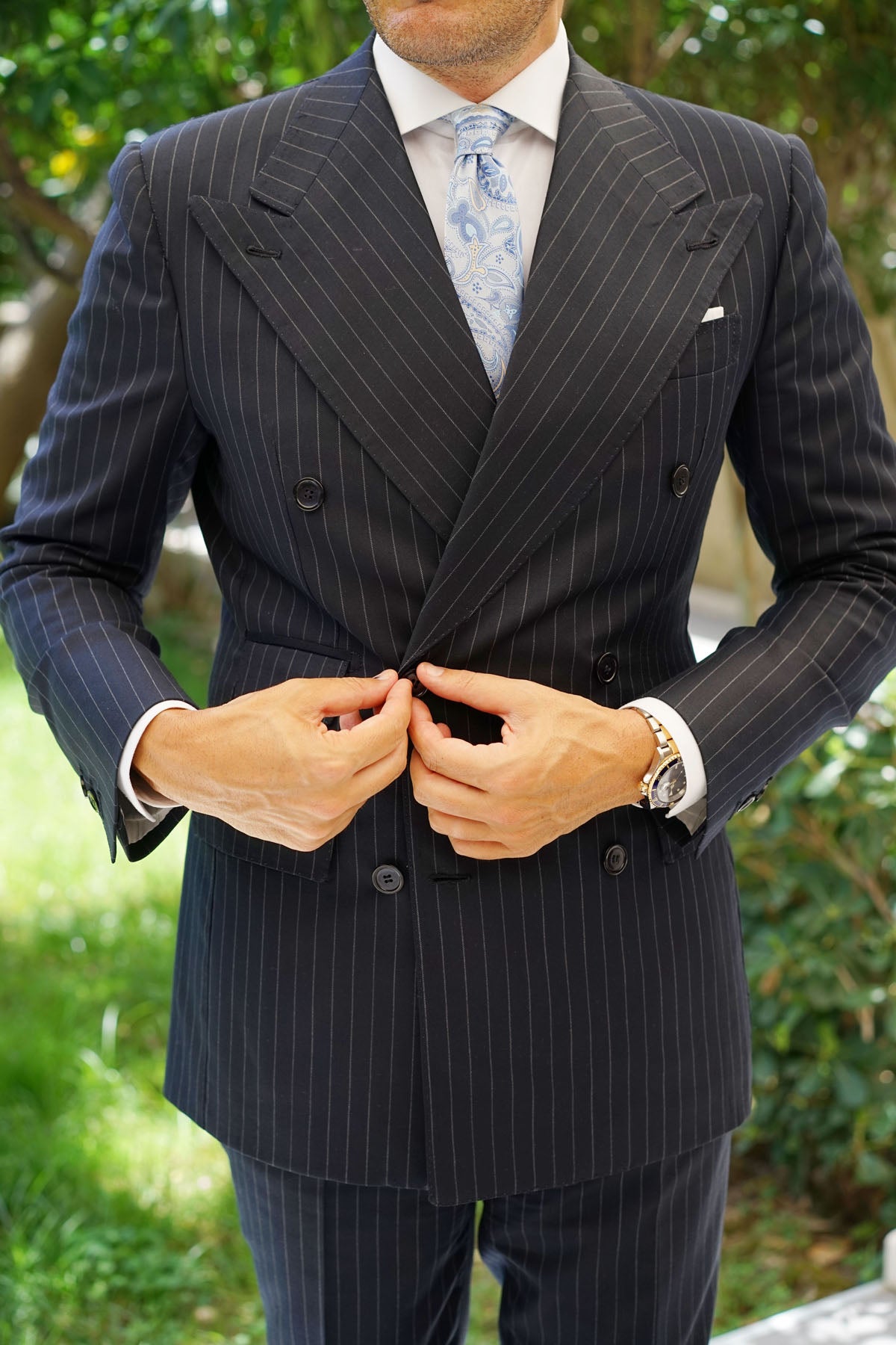 Paisley Silver Skinny Tie with Light Blue | Thin Narrow Ties | OTAA