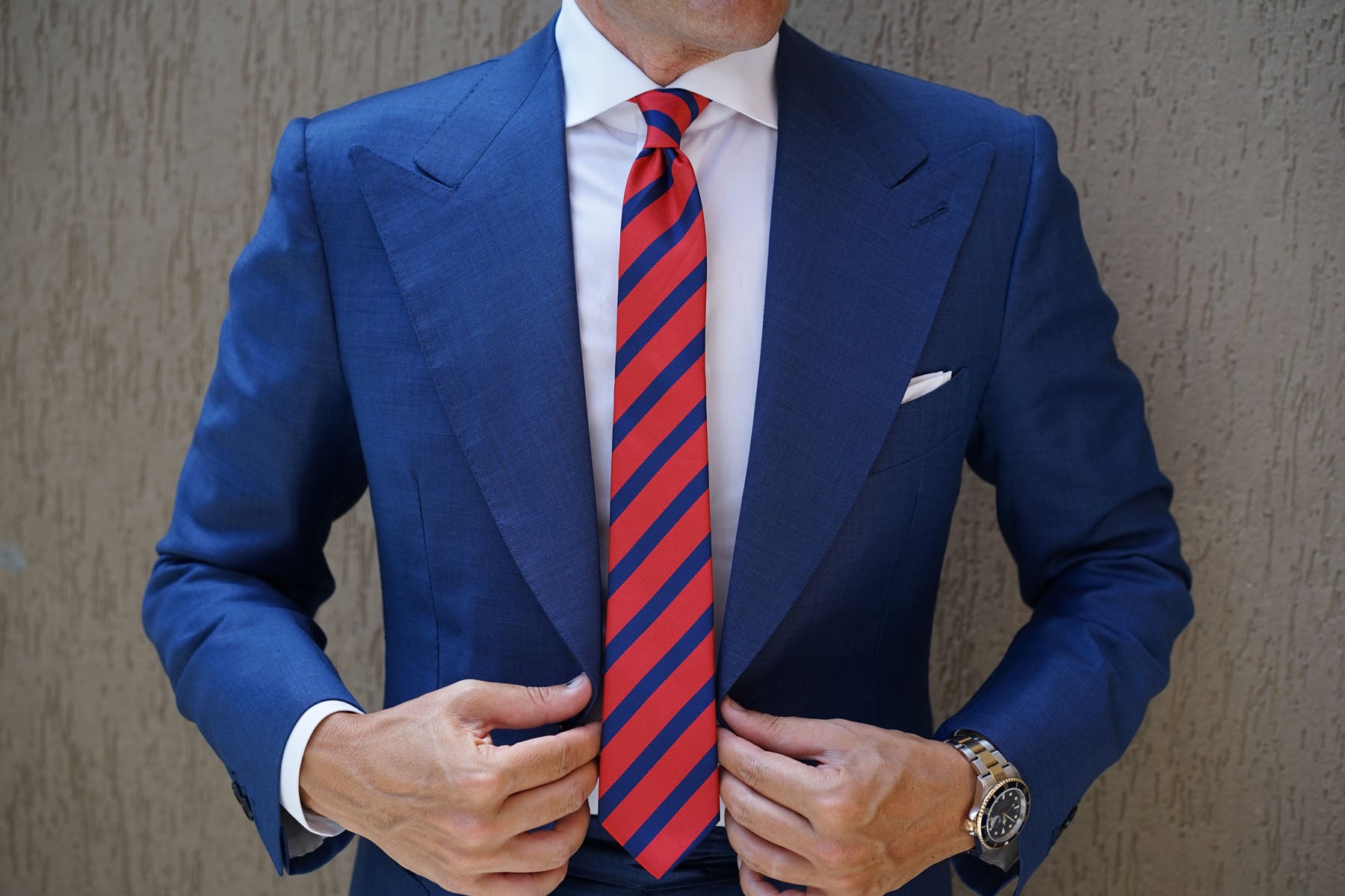 Red and Navy Blue Diagonal Skinny Tie | Regimental Slim Ties for Men | OTAA