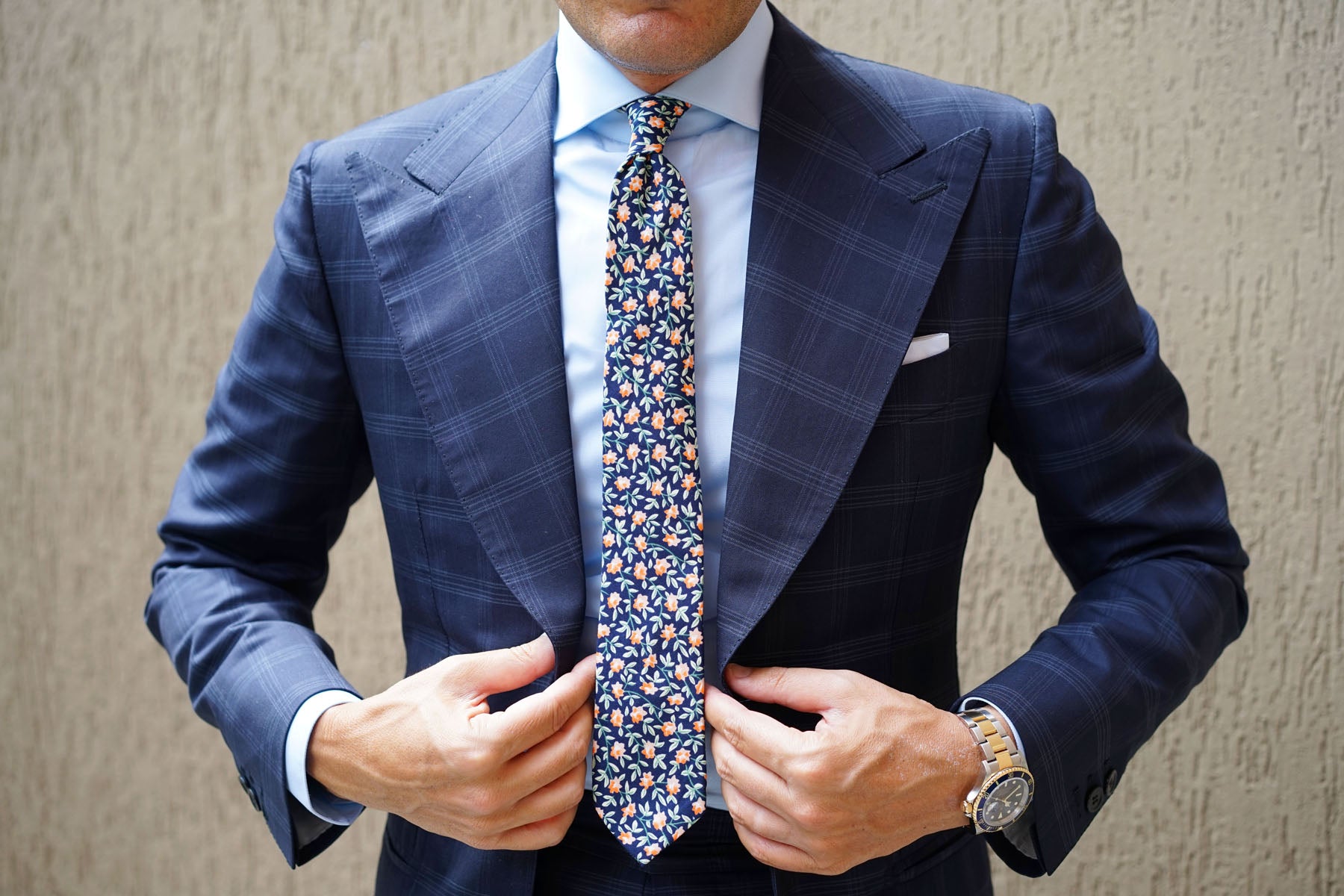 Santo Domingo Floral Skinny Tie | Blue Flower Slim Ties Men's Neckties ...