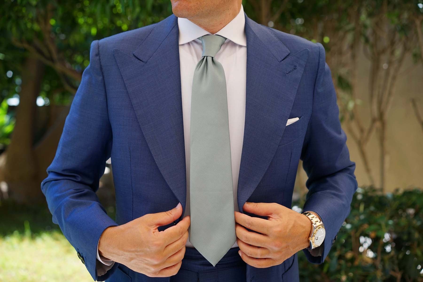 Silver Sage Twill Necktie | Green Tie | Weddings Groomsmen Ties | OTAA