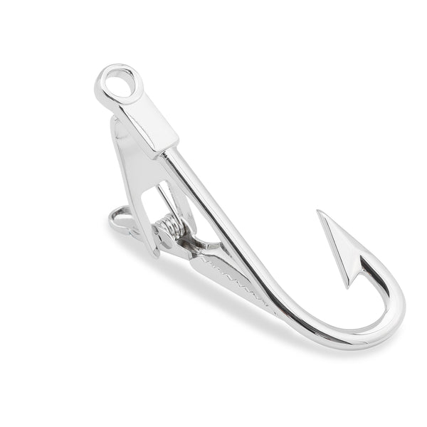 Silver Fishhook Tie Bar  Simple Fisherman Fishing Hook Clasp Tie