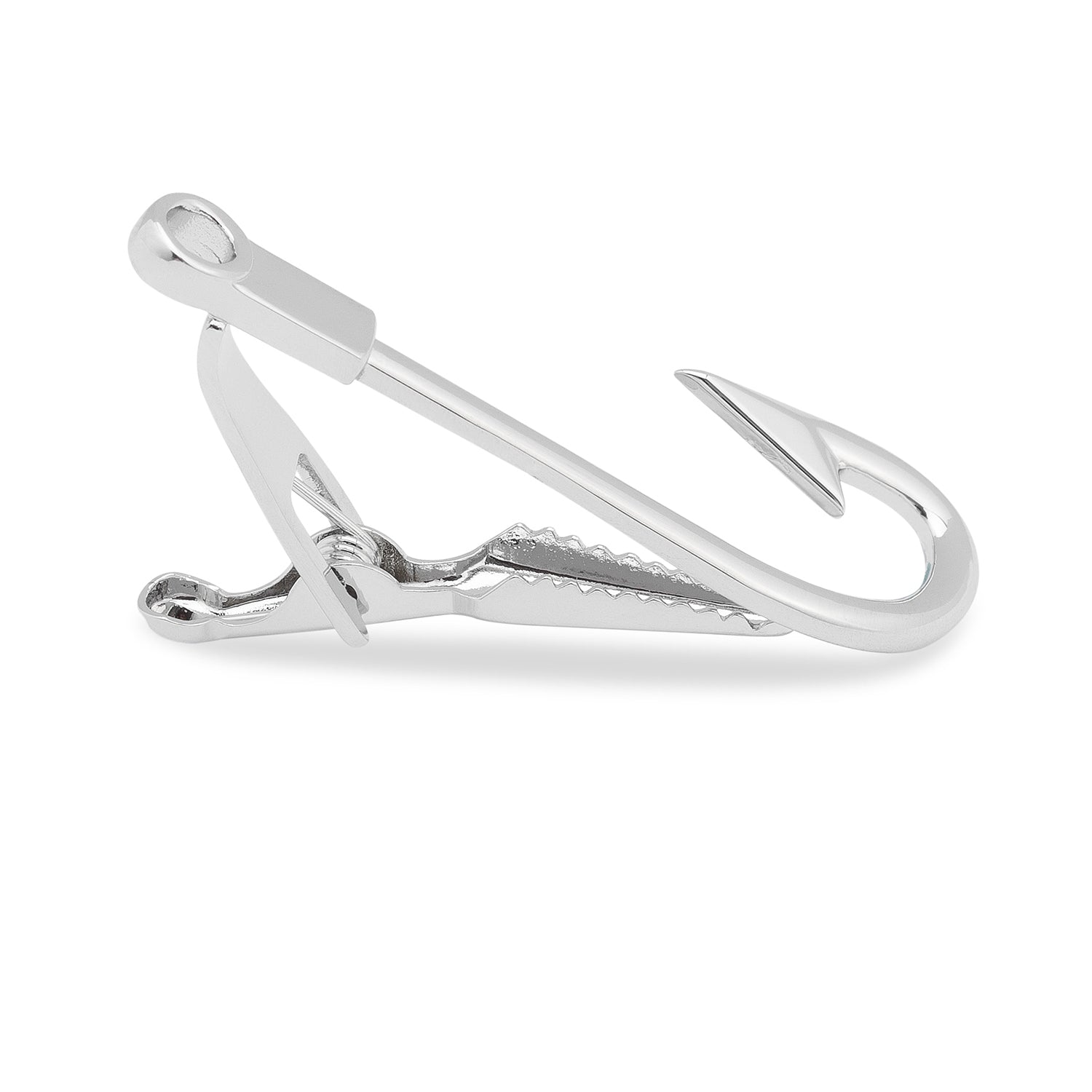 Silver Fishhook Tie Bar, Simple Fisherman Fishing Hook Clasp Tie Clip