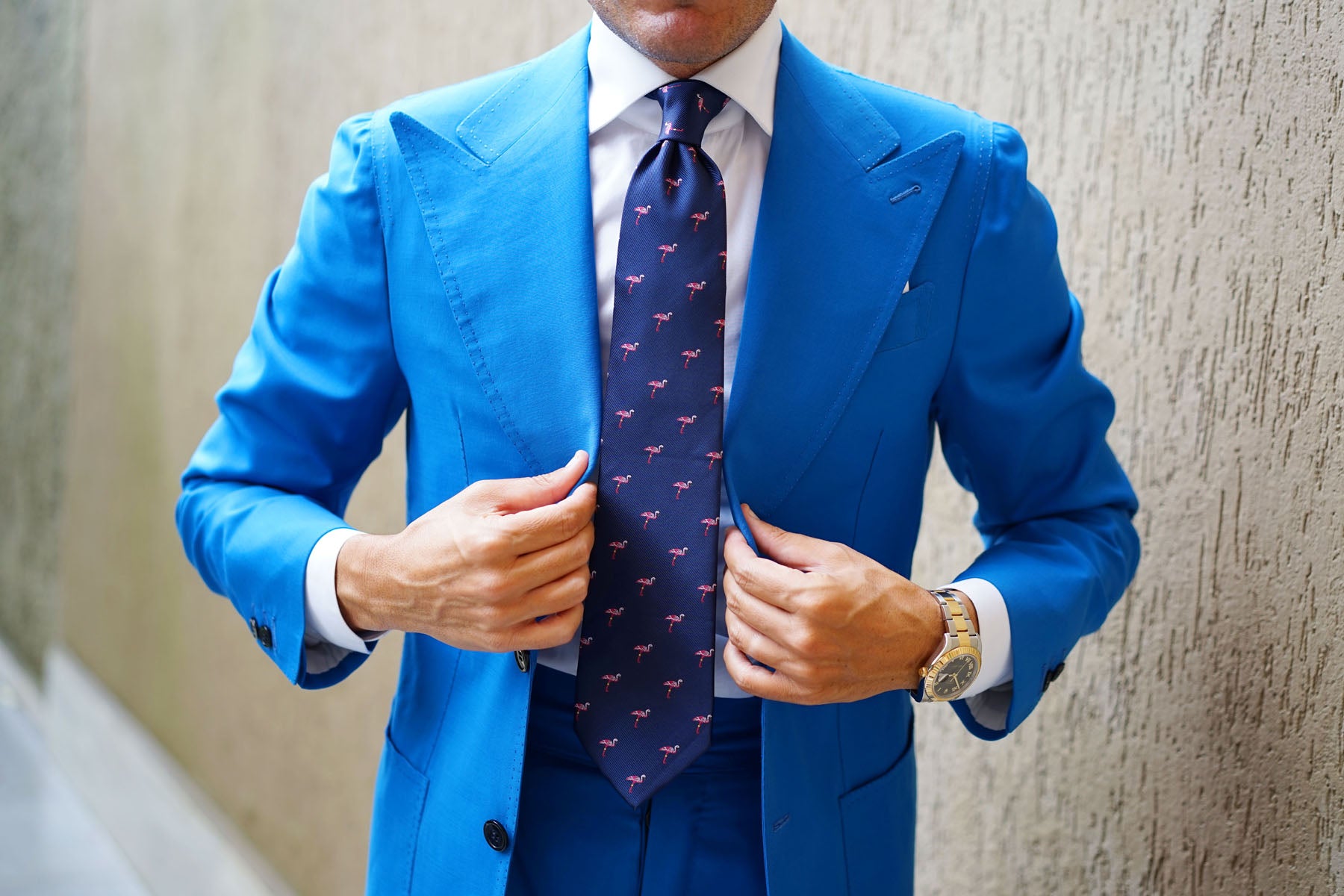 The Navy Blue Pink Flamingo Necktie | Men's Ties | Thick Wide Neckties ...