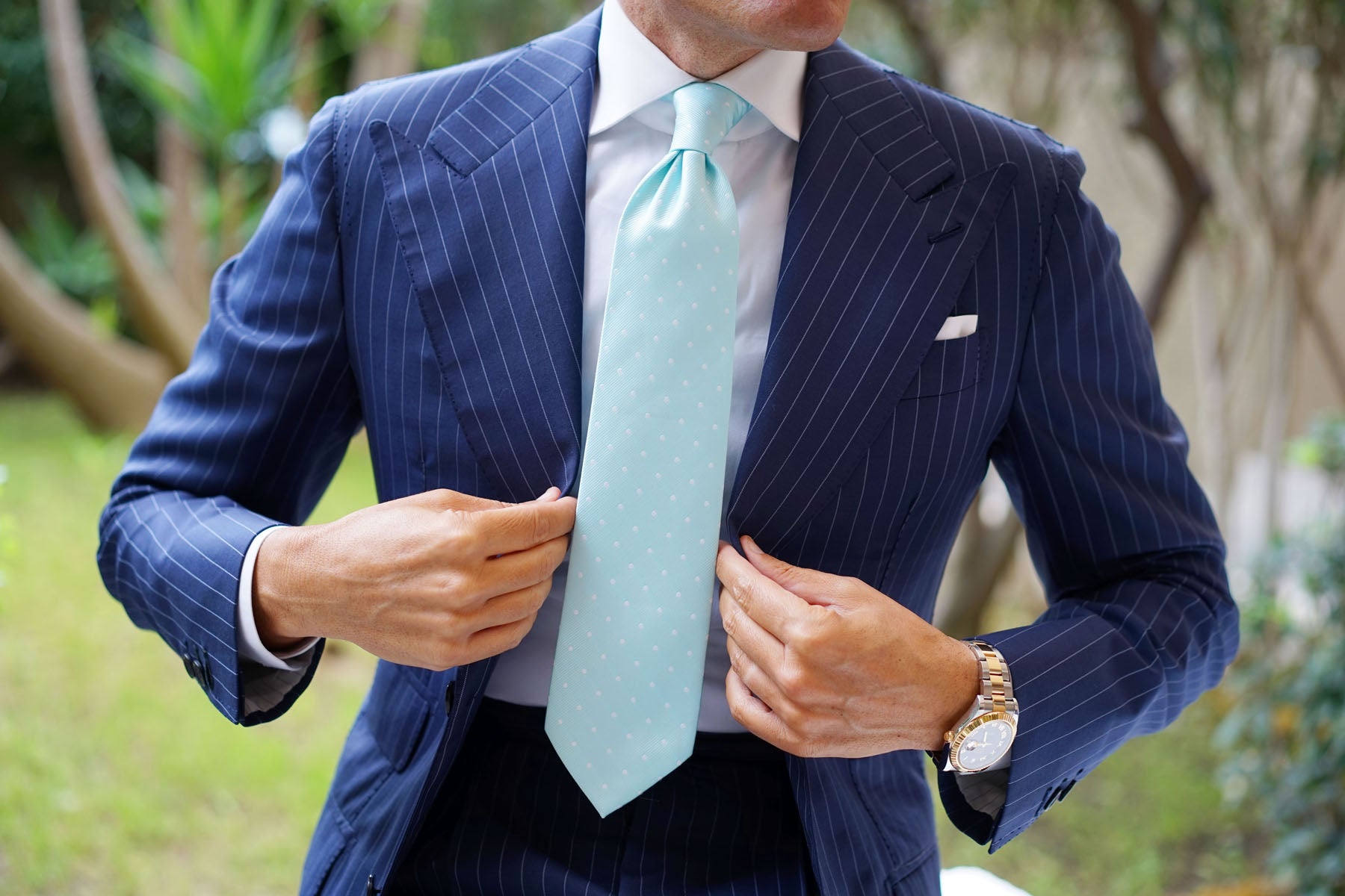 Mint Blue with White Polka Dots Necktie | Wedding Ties | OTAA