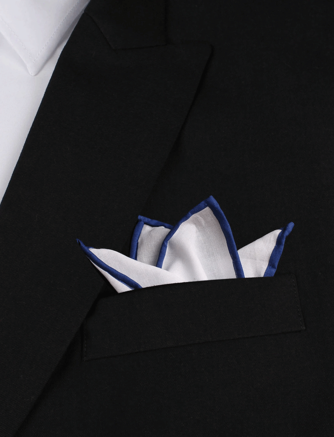 White Cotton Pocket Square with Dark Blue Border