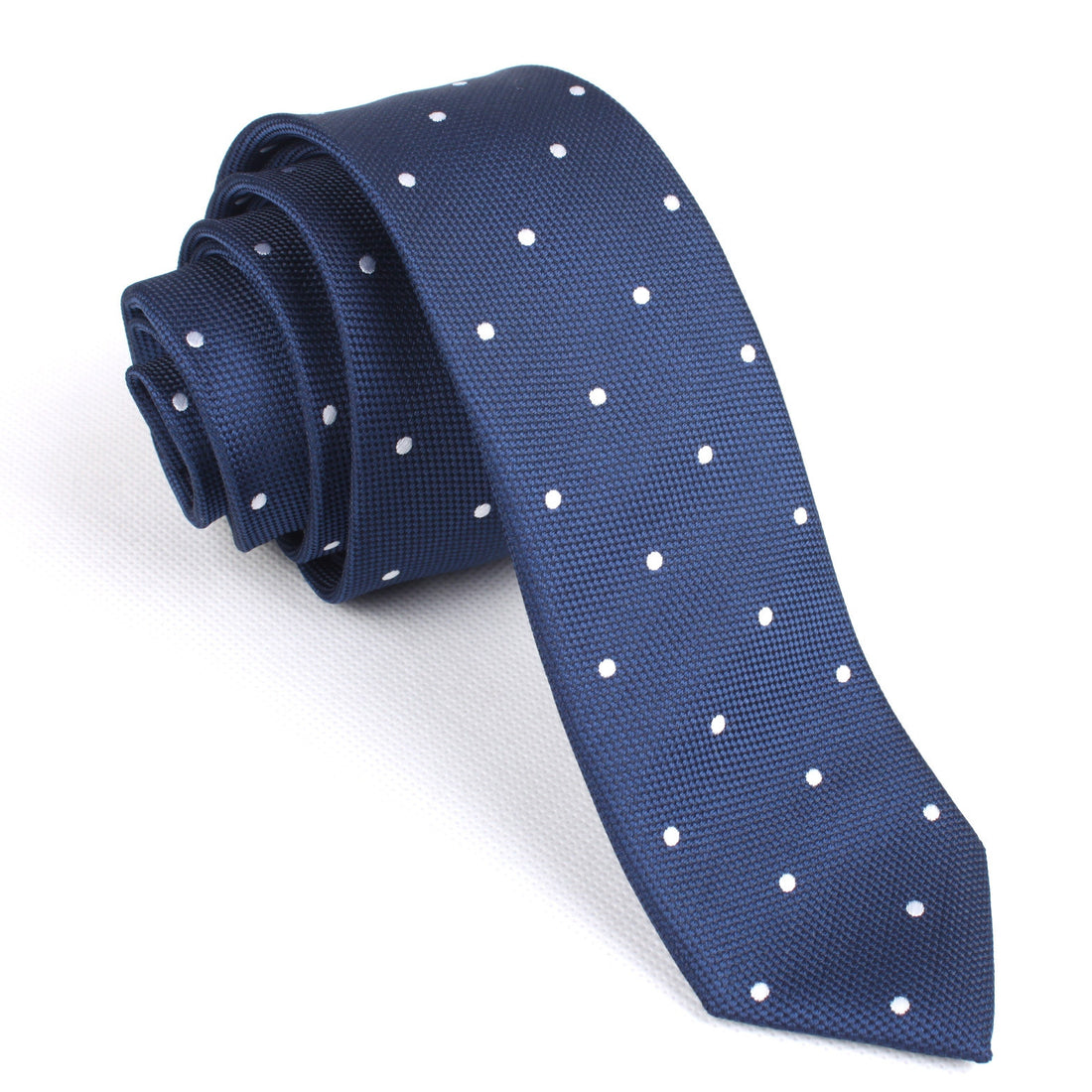 Navy Blue with White Polka Dots Skinny Tie