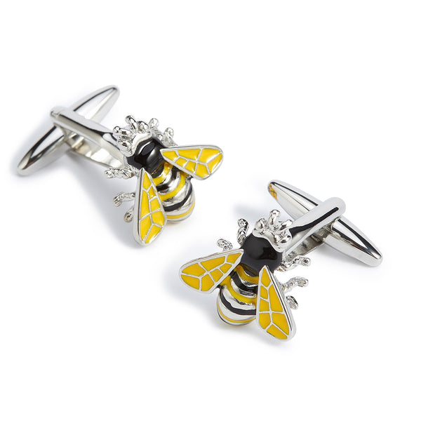 Yellow Bumble Bee Cufflinks Silver Wasp Cufflink Insect Cuff